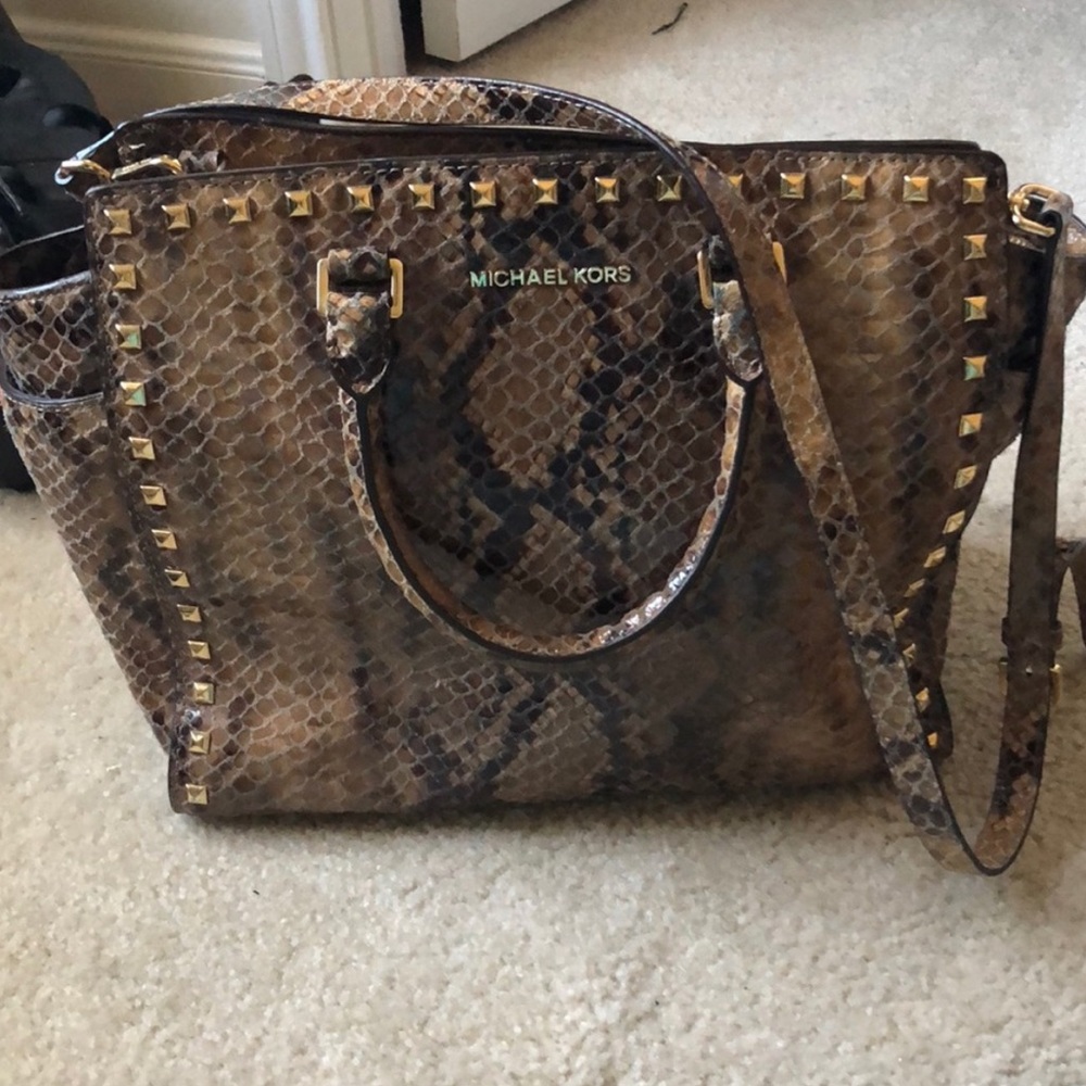 Michael Kors snakeprint studded Hamilton. Lightly used, still in excellent shape